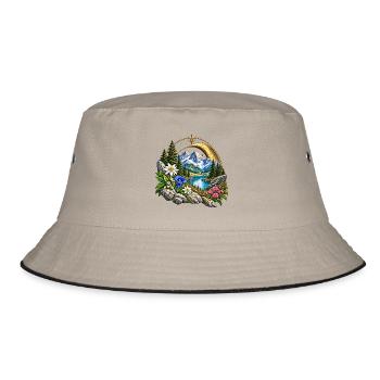Mondbogen Garten Bergsee Landschaft - Bucket Hat - Khaki/Schwarz - Vorne