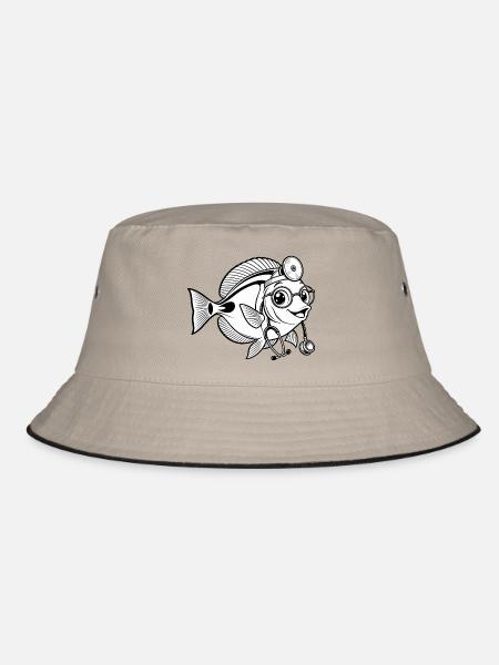 Doktorfisch mit Stethoskop - Bucket Hat - Khaki/Schwarz