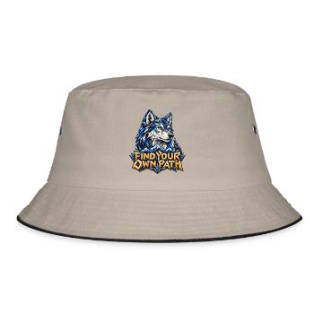 Find Your Own Path Wolf Low Poly Berge Motivation - Bucket Hat - Khaki/Schwarz - Vorne