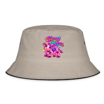 Glow in the Barn – Kawaii Gummy Cow - Bucket Hat - Khaki/Schwarz - Vorne