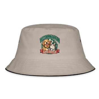 Tierarzt-Lebensstil-Hund-Katzen-Duo - Bucket Hat - Khaki/Schwarz - Vorne
