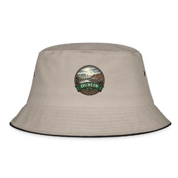 Dublin Ireland Reiseabzeichen Ha'penny Bridge Geschenk - Bucket Hat - Khaki/Schwarz - Vorne