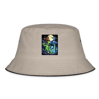 Bigfoot Alien UFO Loch Ness Weltraum Szene Kryptid - Bucket Hat - Khaki/Schwarz - Vorne