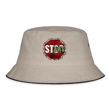 START statt STOP – Motivation Graffiti Streetwear - Bucket Hat - Khaki/Schwarz - Vorne