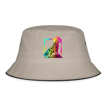Heulender Wolf – Buntes Neon Graffiti Motiv - Bucket Hat - Khaki/Schwarz - Vorne