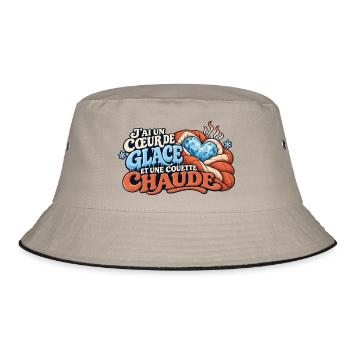 Ich habe ein Herz aus Eis und eine warme Bettdecke - Bucket Hat - Khaki/Schwarz - Vorne
