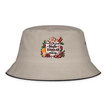 Heiße Schokolade statt Probleme - Bucket Hat - Khaki/Schwarz - Vorne