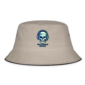Respawn-Modus – Gamer Skull Badge - Bucket Hat - Khaki/Schwarz - Vorne