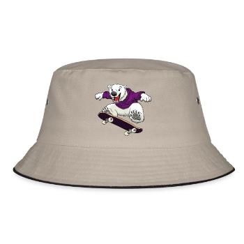Skater Eisbär Skateboard - Bucket Hat - Khaki/Schwarz - Vorne