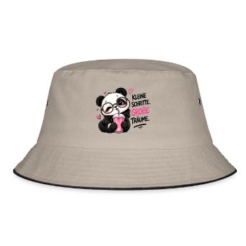 Panda mit Brille Kleine Schritte Große Träume - Bucket Hat - Khaki/Schwarz - Vorne