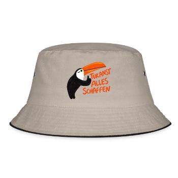 Tukanst alles schaffen – Lustiger Tukan Motiv - Bucket Hat - Khaki/Schwarz - Vorne