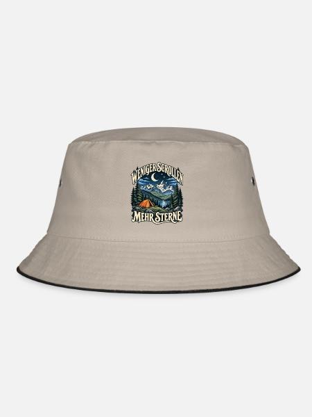 Weniger Scrollen Mehr Sterne - Bucket Hat - Khaki/Schwarz