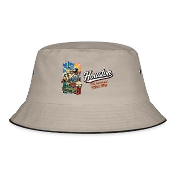 Houston Retro Vintage Space City Skyline Design - Bucket Hat - Khaki/Schwarz - Vorne
