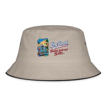 Long Beach Retro Vintage Ship Lighthouse Design - Bucket Hat - Khaki/Schwarz - Vorne