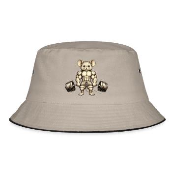 Maus Hantel Gewichtheber Sport Muskulös - Bucket Hat - Khaki/Schwarz - Vorne