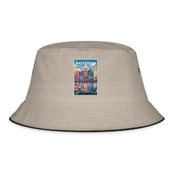 Amsterdamer Kanalporträt - Bucket Hat - Khaki/Schwarz - Vorne