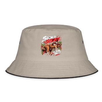 Slow & Steady Faultier - Bucket Hat - Khaki/Schwarz - Vorne