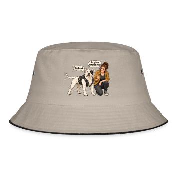 Biker-Bulldog_mit_skeptischer_Halterin - Bucket Hat - Khaki/Schwarz - Vorne