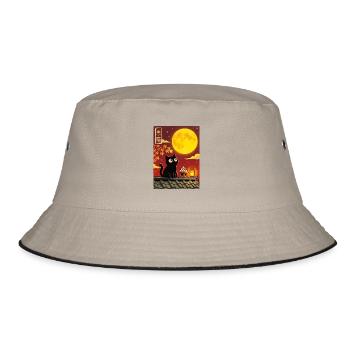 Schwarze Katze unter Vollmond - Bucket Hat - Khaki/Schwarz - Vorne