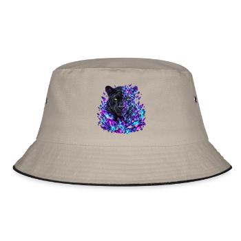 Schwarzer Panther mit grünen Augen und violetten Kristallen - Bucket Hat - Khaki/Schwarz - Vorne