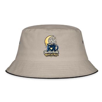 Nachtschicht Shirt mit Mond - Spruch Nachtschicht - Bucket Hat - Khaki/Schwarz - Vorne