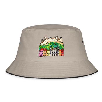 Salzburg Skyline im bunten Wachsmalstil - Bucket Hat - Khaki/Schwarz - Vorne