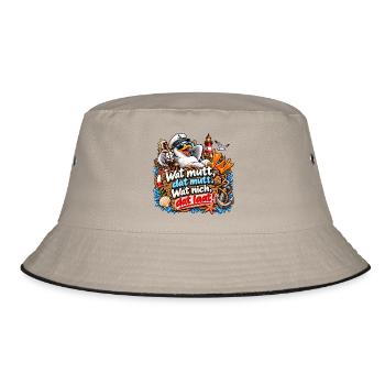 Wat mutt, datt mutt Nautik Clipart - Bucket Hat - Khaki/Schwarz - Vorne
