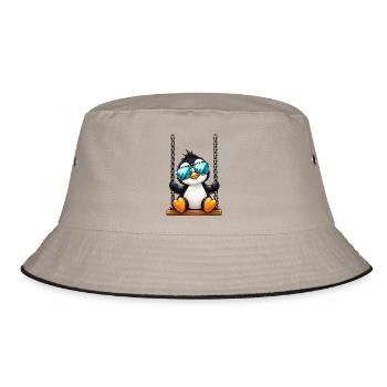 Süßer Pinguin mit Sonnenbrille auf Schaukel - Bucket Hat - Khaki/Schwarz - Vorne