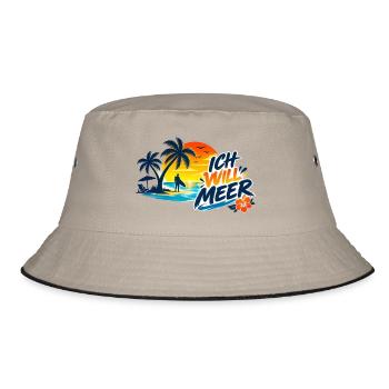 Tropischer_Sonnenuntergang_mit_ICH_WILL_MEER - Bucket Hat - Khaki/Schwarz - Vorne