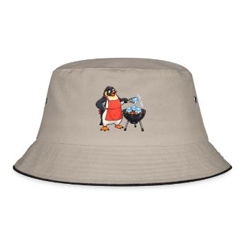 Lustiger Pinguin grillt Eiswürfel am Kugelgrill - Bucket Hat - Khaki/Schwarz - Vorne