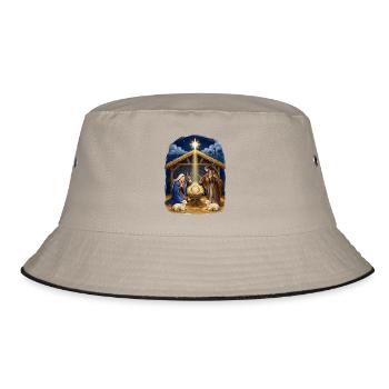 Krippenstern der Heiligen Nacht Weihnachten Jesus - Bucket Hat - Khaki/Schwarz - Vorne
