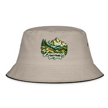 Zusammen bergauf Wanderpartner mit Bergpanorama - Bucket Hat - Khaki/Schwarz - Vorne