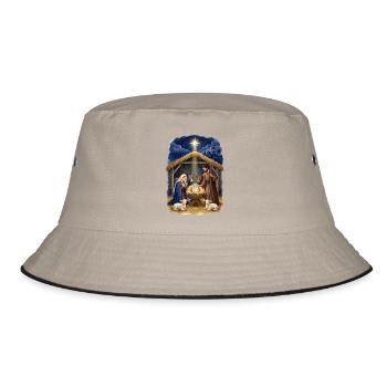 Krippenstern der Heiligen Nacht Weihnachten Jesus - Bucket Hat - Khaki/Schwarz - Vorne