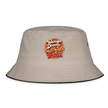 Weniger Drama Mehr Pizza - Bucket Hat - Khaki/Schwarz - Vorne