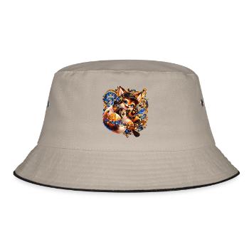 Fuchs DJ Neon Herz Groove - Bucket Hat - Khaki/Schwarz - Vorne