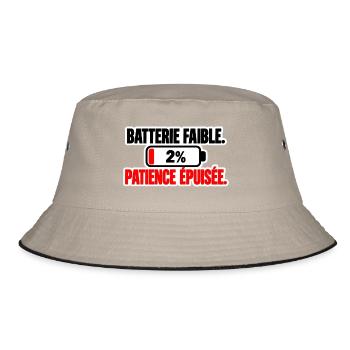 Niedriger Akku, erschöpfte Geduld - Bucket Hat - Khaki/Schwarz - Vorne