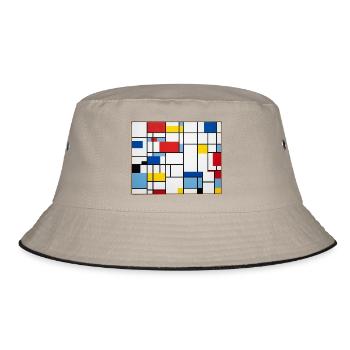 Mondrian Lines Primärfarbenspiel - Bucket Hat - Khaki/Schwarz - Vorne