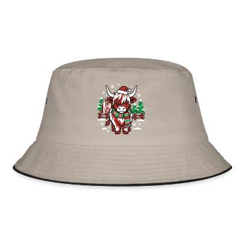 Rote Weihnachtsmannkuh auf Winter Farm - Bucket Hat - Khaki/Schwarz - Vorne