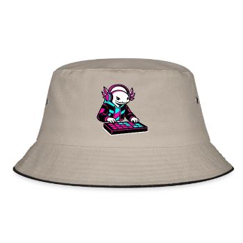 Neonrosa DJ Axolotl-Spielzeug - Bucket Hat - Khaki/Schwarz - Vorne