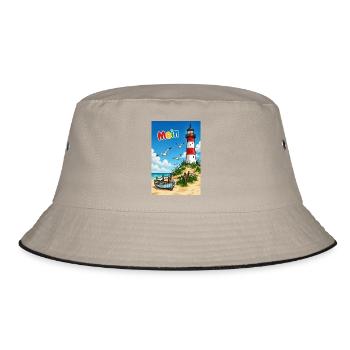 EG Moin Leuchtturm Urlaub Boot Meer Sand Maritim - Bucket Hat - Khaki/Schwarz - Vorne