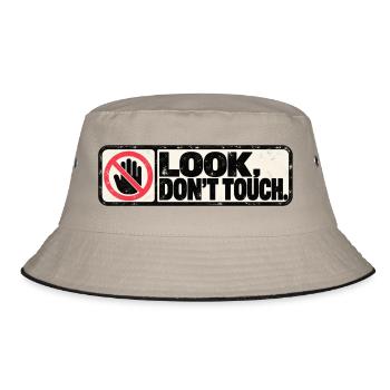 Look, Don't Touch – Retro Warning Design - Bucket Hat - Khaki/Schwarz - Vorne