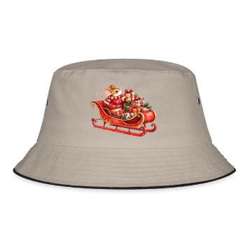 Weihnachtsmaus im Schlitten mit Geschenken - Bucket Hat - Khaki/Schwarz - Vorne