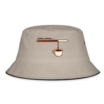 Coffee Loading Kaffee Spruch für Kaffeeliebhaber - Bucket Hat - Khaki/Schwarz - Vorne