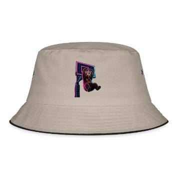 Bär Basketball Dunk Synthwave Retro Neon T-Shirt - Bucket Hat - Khaki/Schwarz - Vorne