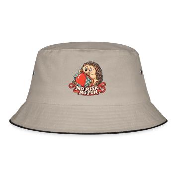 Igel mit Geschenk – No Risk No Fun - Bucket Hat - Khaki/Schwarz - Vorne
