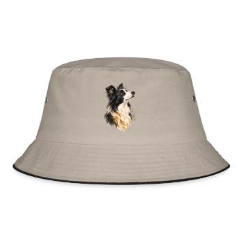 Border Collie - Bucket Hat - Khaki/Schwarz - Vorne