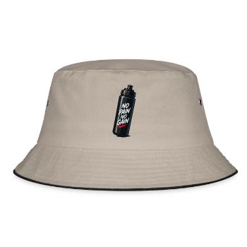 No Pain No Gain Flasche Design - Bucket Hat - Khaki/Schwarz - Vorne