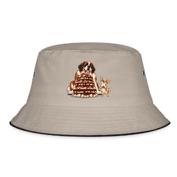 Bernhardiner und Chihuahua backen Kuchen - Bucket Hat - Khaki/Schwarz - Vorne