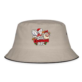 Weihnachtsstorch mit Geschenkpaket - Bucket Hat - Khaki/Schwarz - Vorne