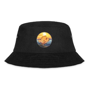 Flunder Fisch Buntes Aquarell Cartoon Kawaii - Bucket Hat - Schwarz - Vorne